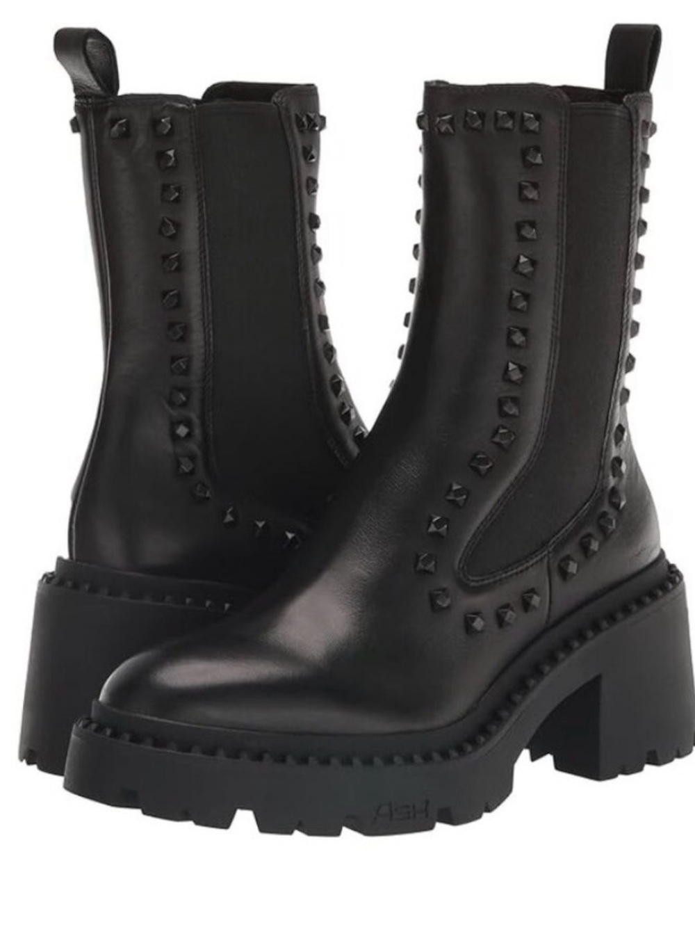 ASH Fancy Studded Chelsea Boots Black Leather EU 36 US 6 Lug Platform